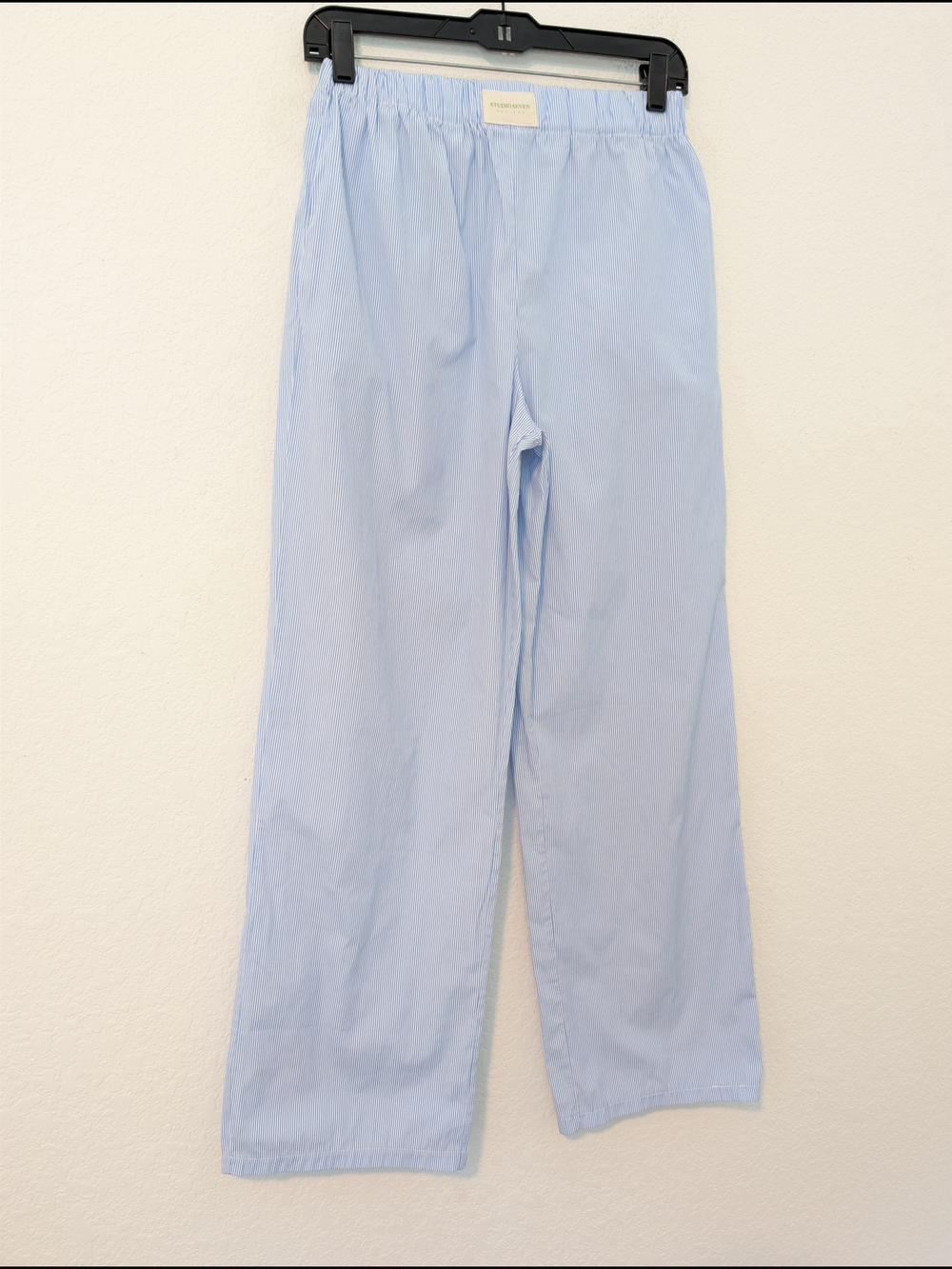 Studio Seven Designs Blue Stripe Poplin Cotton Foldover Lila Lounge Pants Sm — image 7 of 8